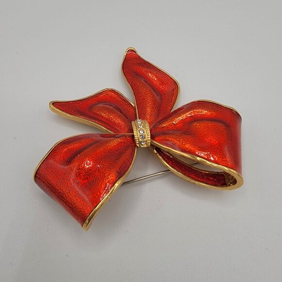 Large Vintage Christmas 2002 Butler Red Bow Brooch - Picture 3 of 6